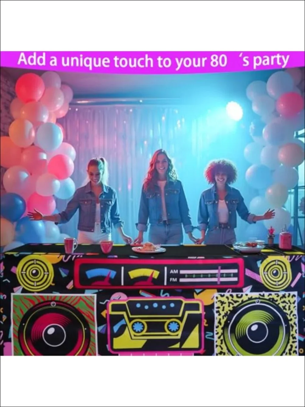 80s 90s Radio Theme Party Tablecloth Rectangular Polyester Table Cover